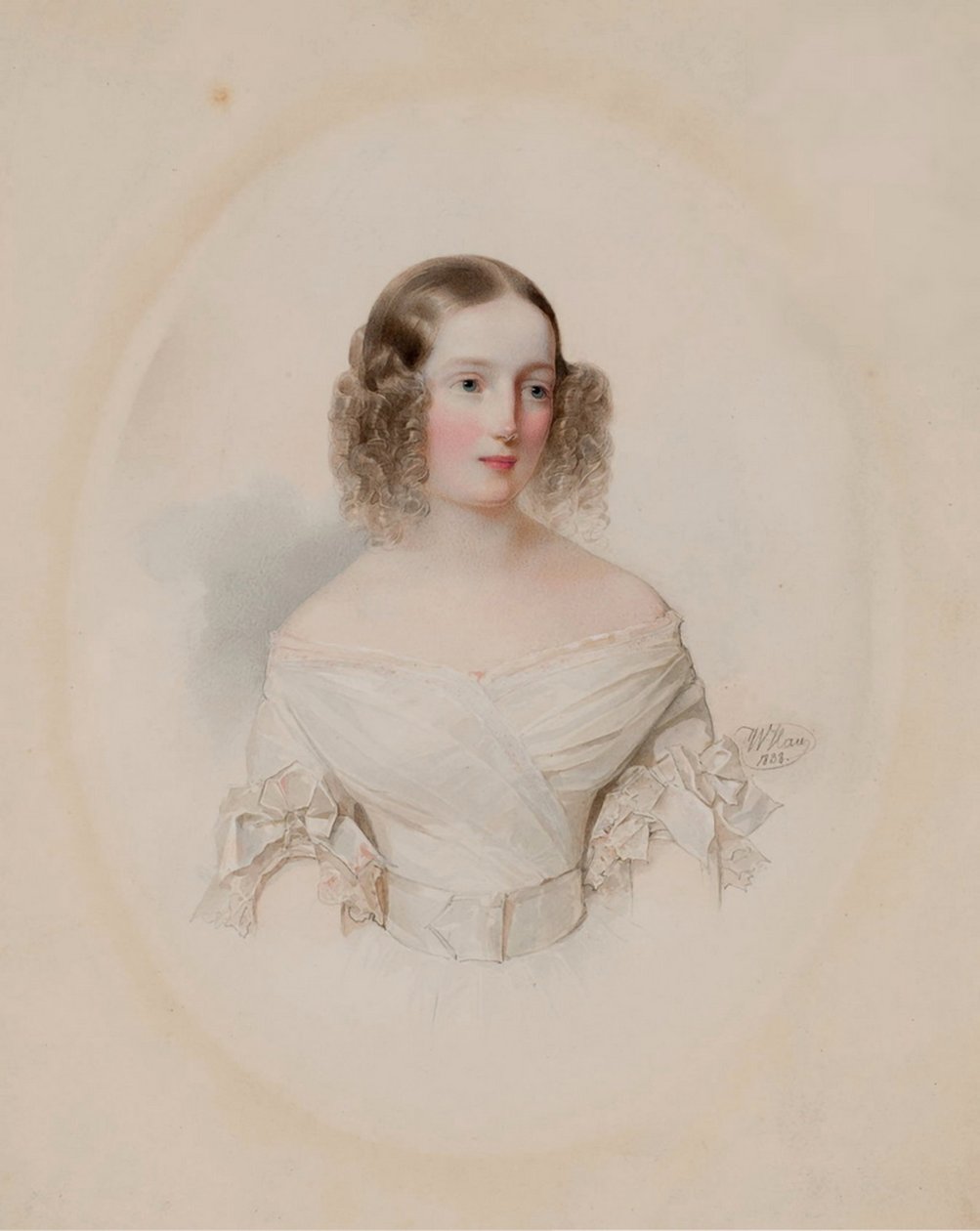 Portrett av storhertuginne Olga Nikolaevna av Russland 1822-1892, dronning av Württemberg, 1838 av Hau