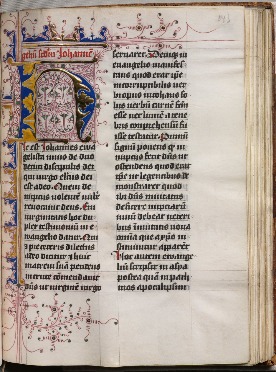 Evangeliebok med evangelistportretter: Dekorert initial av Hausbuch Master