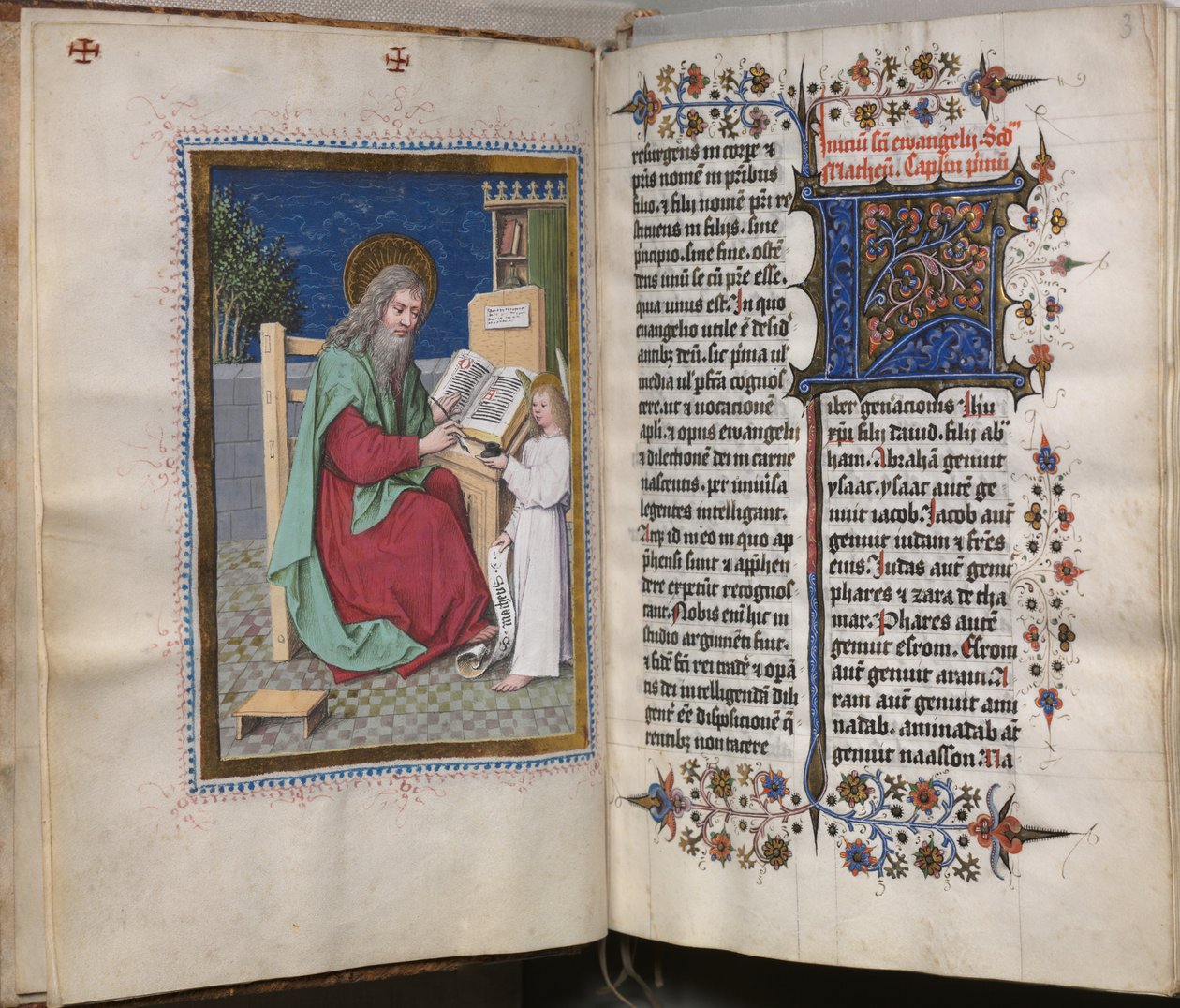 Evangeliebok med evangelistportretter: Dekorert initial av Hausbuch Master