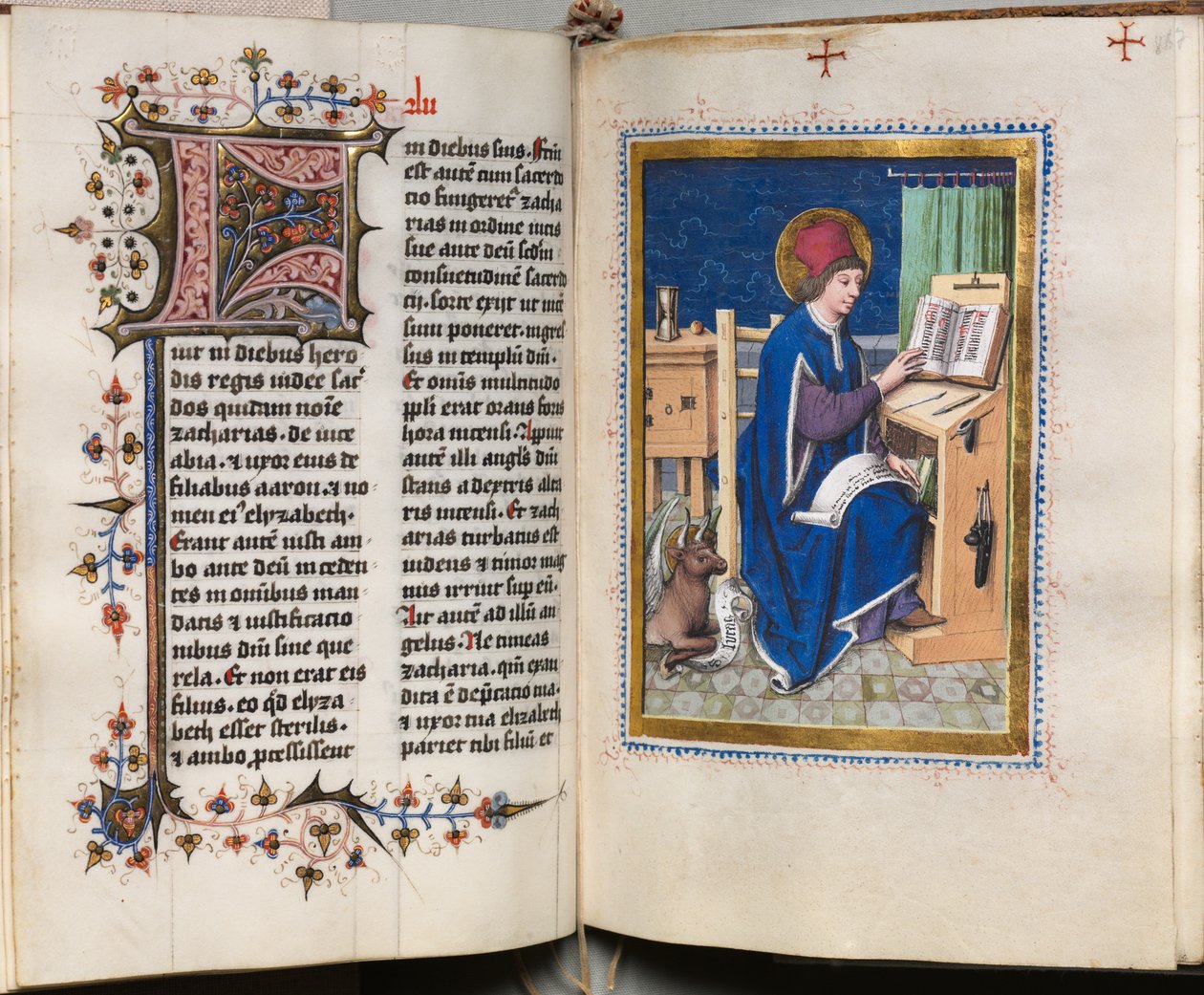 Evangeliebok med evangelistportretter: Dekorert initial av Hausbuch Master