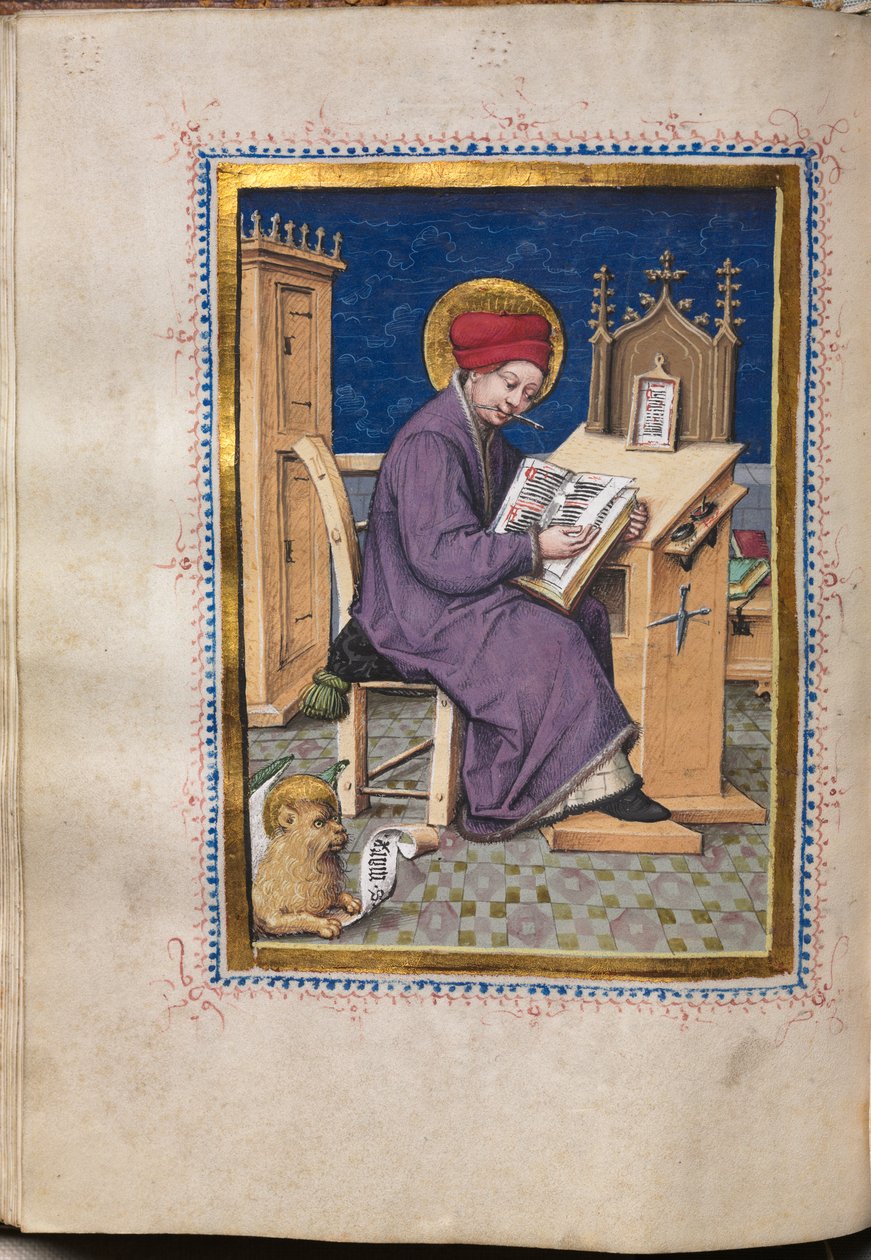 Evangeliebok med evangelistportretter: Markus av Hausbuch Master