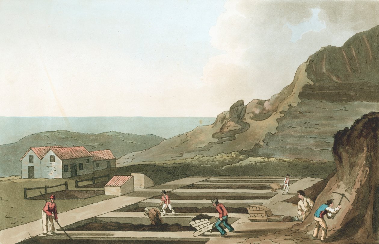 Generell oversikt over et Alum-verk i Whitby-området, Yorkshire, 1814 av Havell and Son