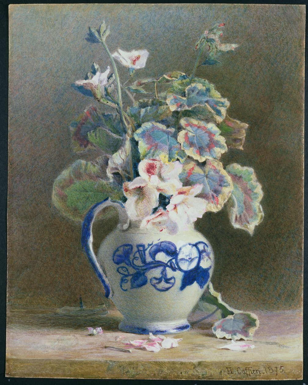 Geraniums in a China Jug, 1875 (wc, gouache på papir) av Hector Caffieri