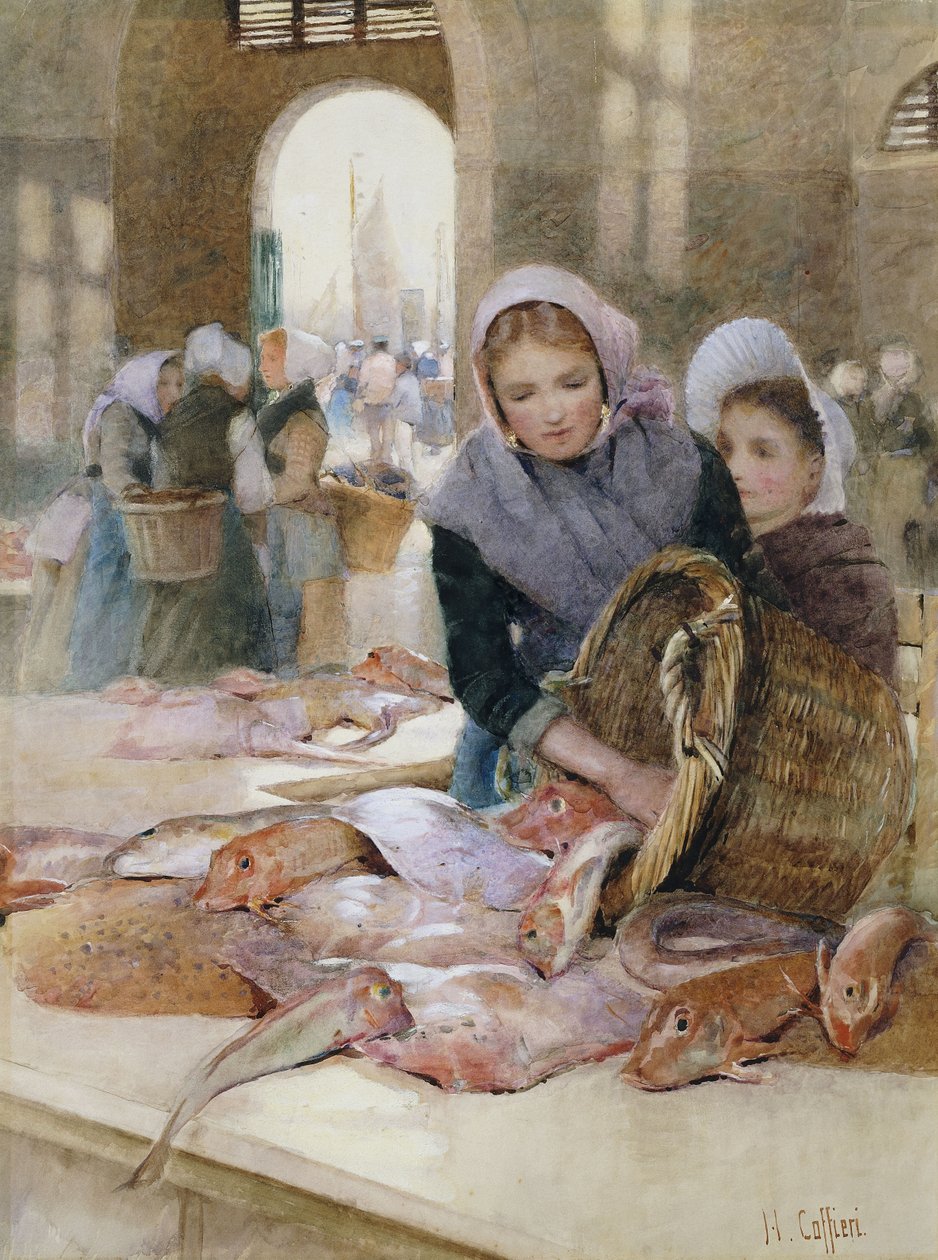 Kvinner i fiskemarkedet, Boulogne av Hector Caffieri