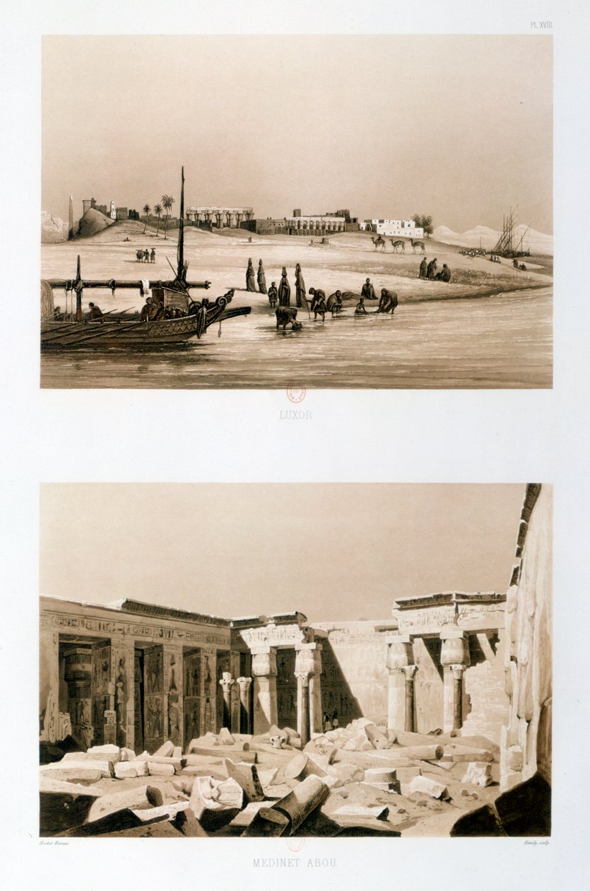 Luxor og Medinet Habu, Egypt, 1841 av Hector Horeau