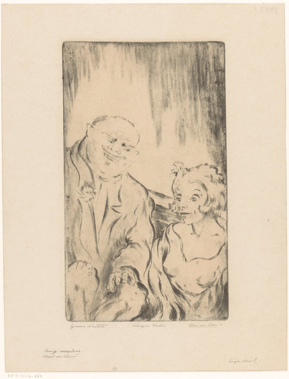 Sau og gris (original tittel på objekt) Mann og kvinne (serietittel) av Hein von Essen (signed by artist)