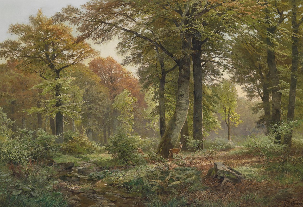 Liten skogrydding med rådyr av Heinrich Bohmer
