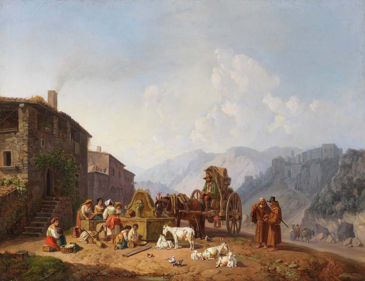 Heinrich Bürkel Ved landsbyfontenen i de italienske fjellene av Heinrich Burkel