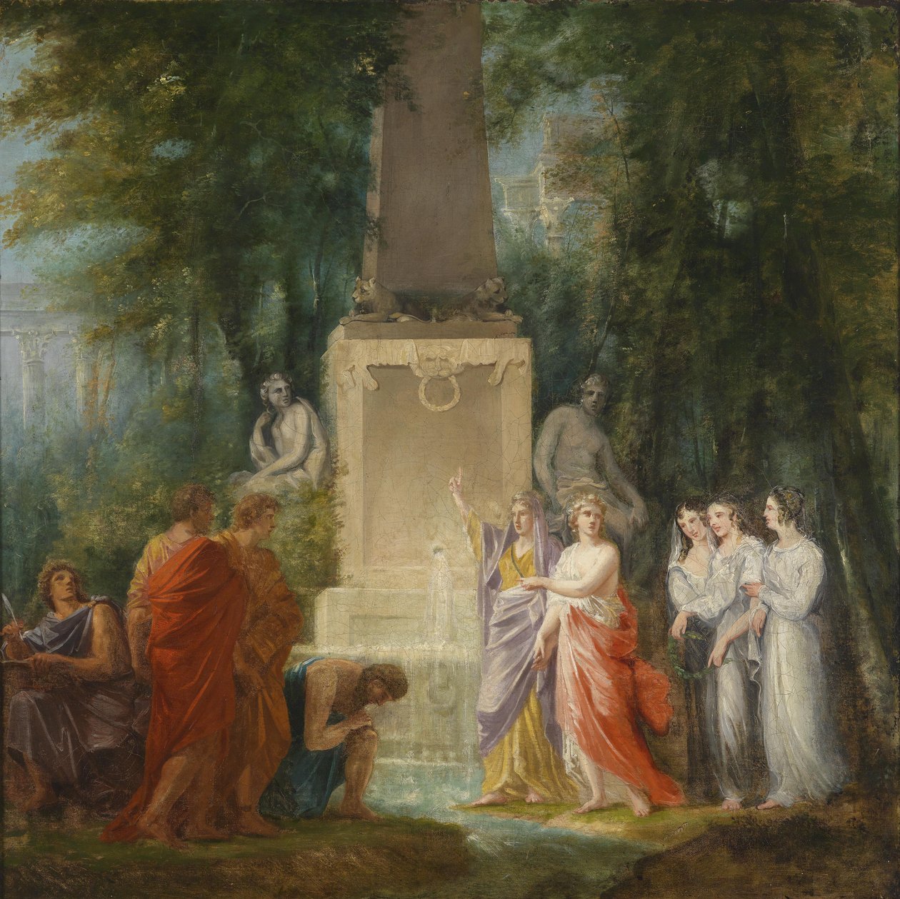 Poeter drikker sannhetens vann ved den kastaliske kilden, designet for et teatergardin av Heinrich Füger