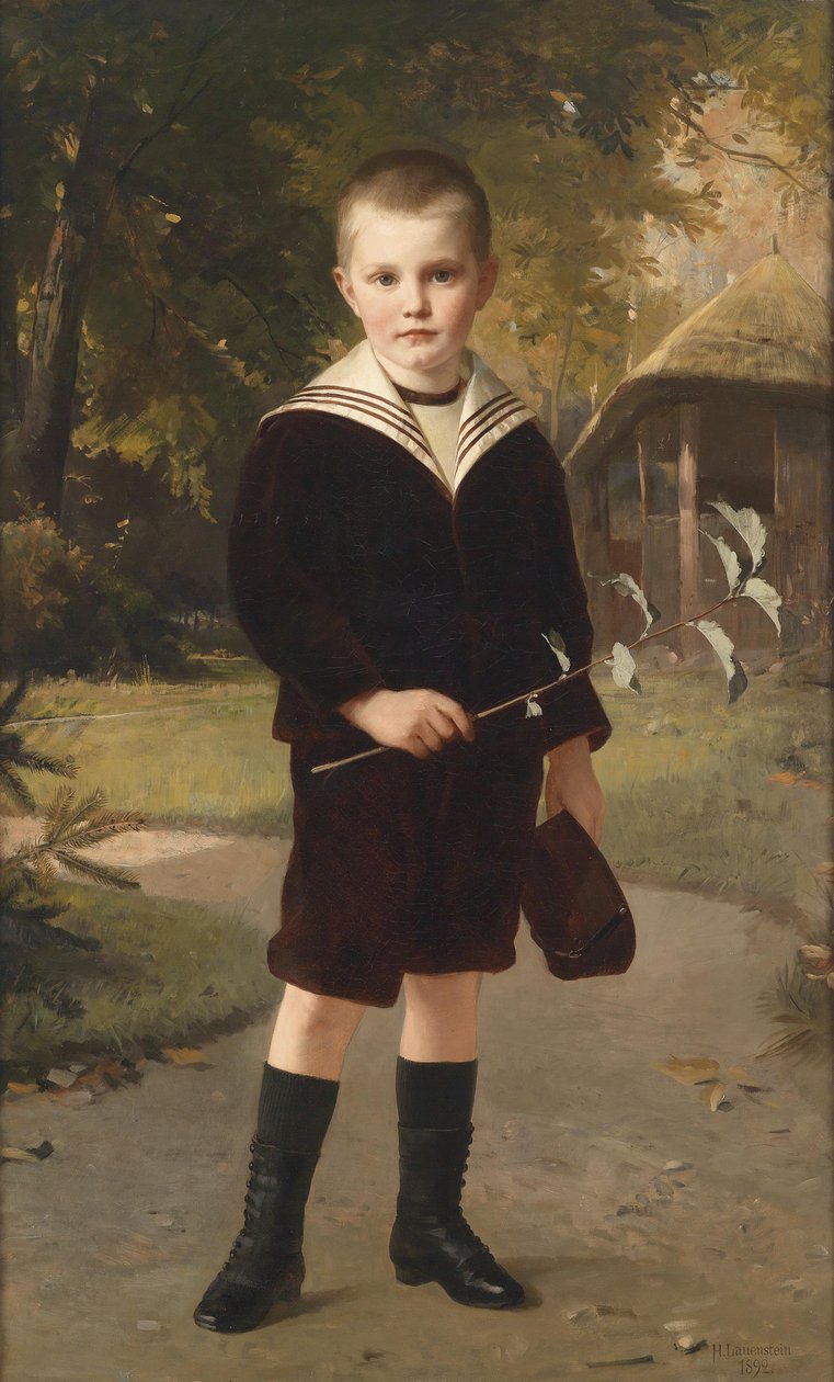Gutt i sjømannsdrakt, signert, datert H. Lauenstein 1892 av Heinrich Lauenstein