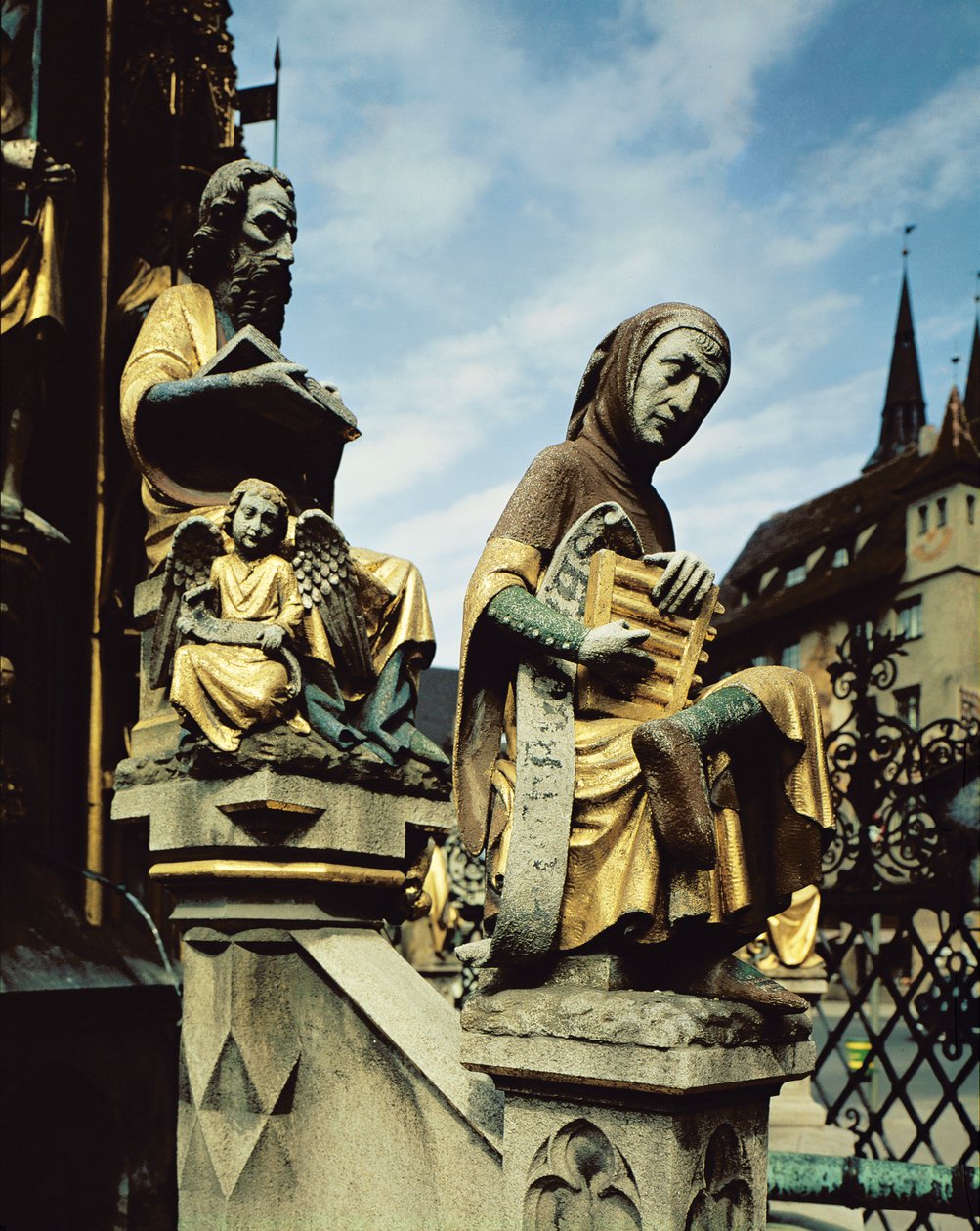 Schoner Brunnen-fontenen, detalj av St. Matteus og en personifisering av musikk, 1385-96 av Heinrich Parler