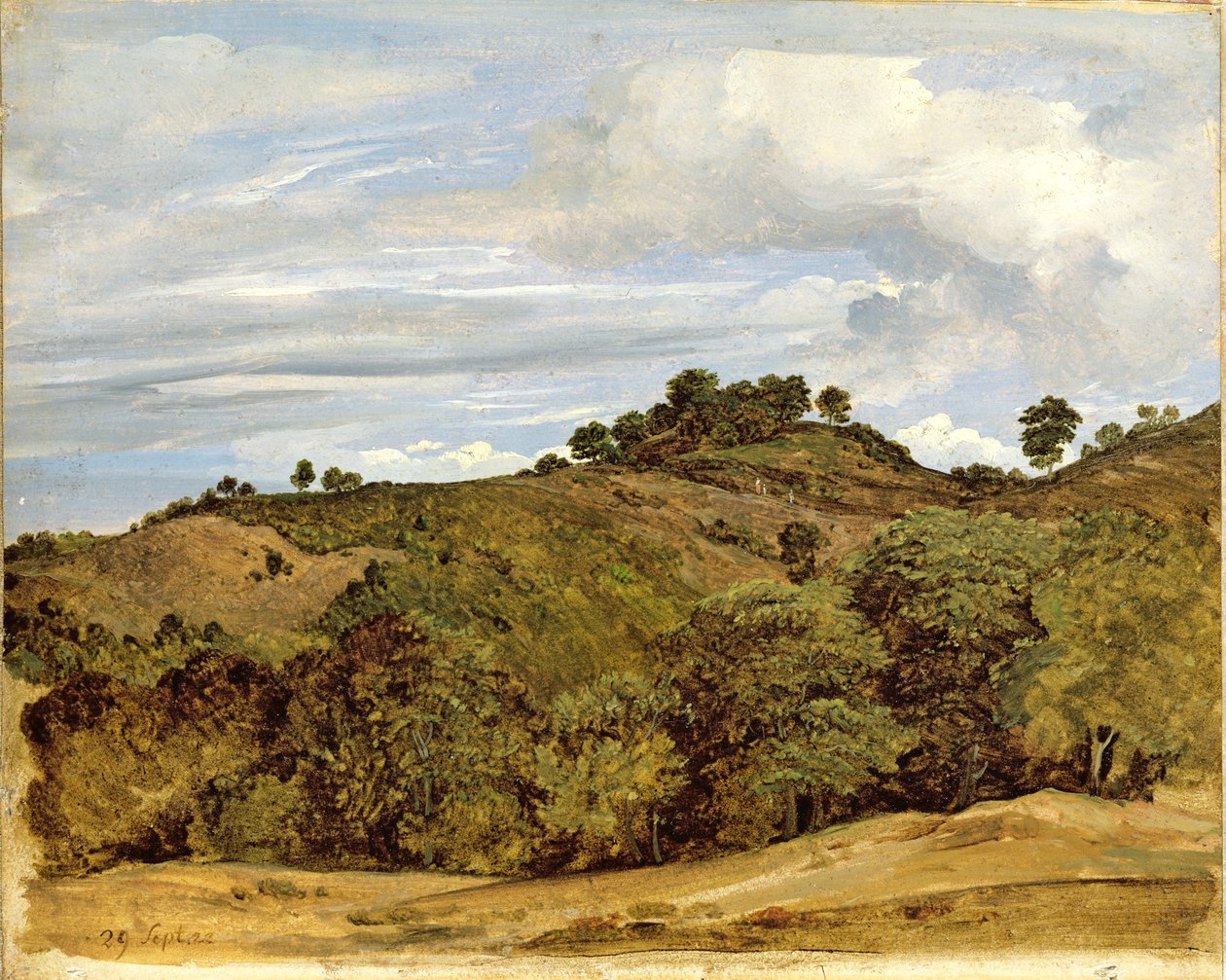 Landskap nær Olevano, 1822 (olje på papir på lerret) av Heinrich Reinhold