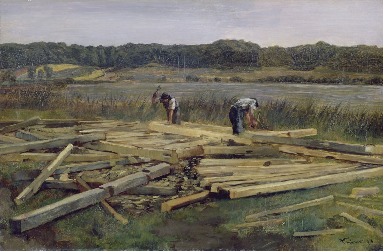 Byggeplass ved Wesslingersee, 1876 av Heinrich Wilhelm Truebner