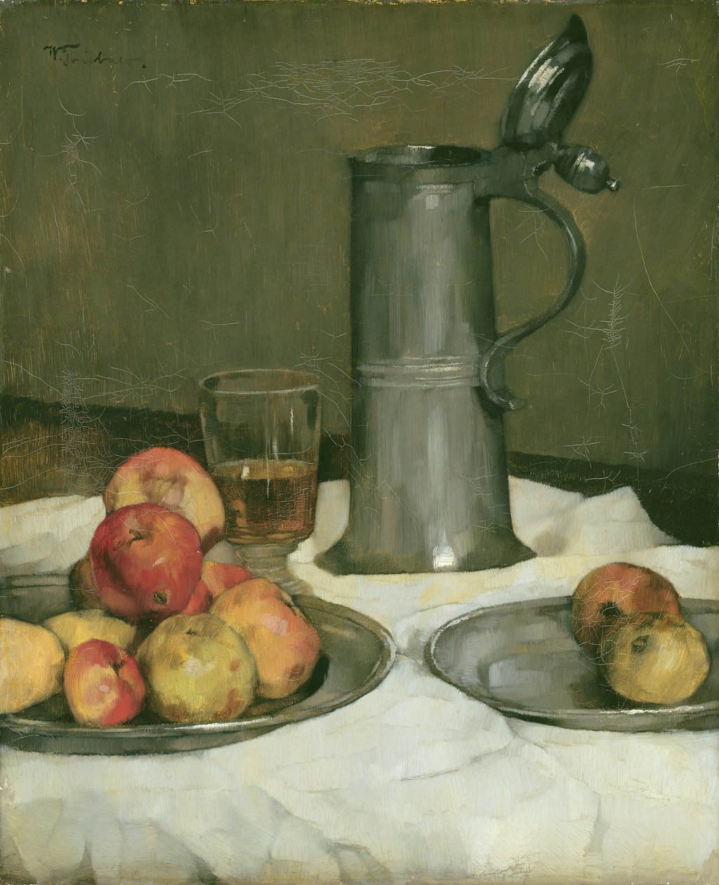 Stilleben med epler og tinnmugge, 1878 av Heinrich Wilhelm Truebner