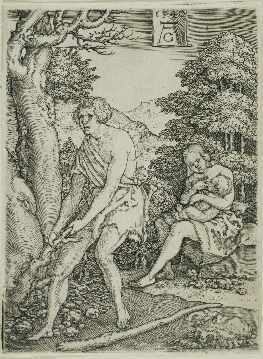 Adam og Eva på jobb, fra historien om Adam og Eva av Heinrich Aldegrever