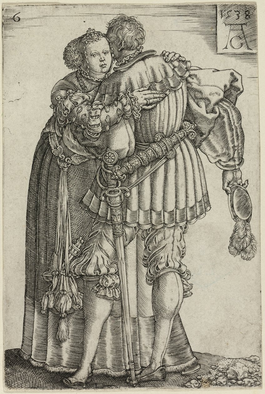 Couple Embracing, plate seks fra The Large Wedding-Dancers av Heinrich Aldegrever