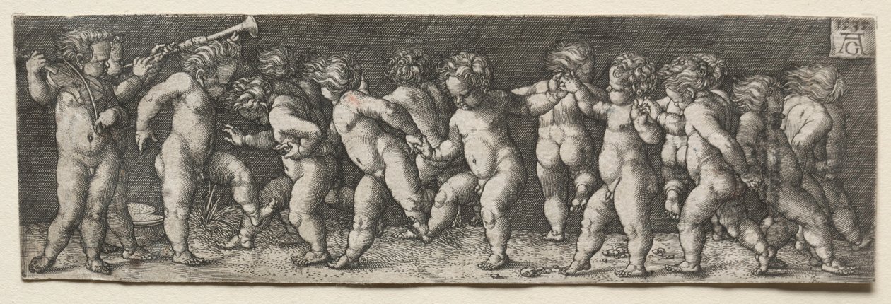 Femten nakenbarn som danser, 1535. av Heinrich Aldegrever