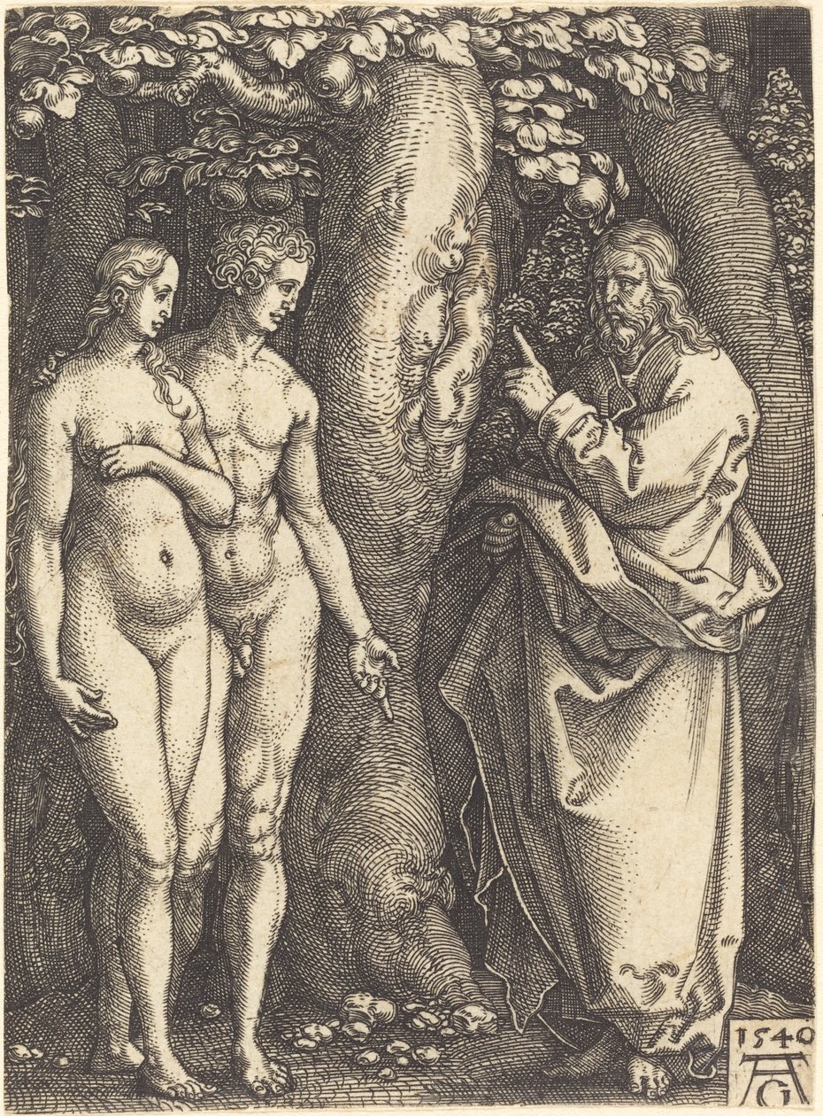 Gud forbyr å spise fra treet, 1540. av Heinrich Aldegrever