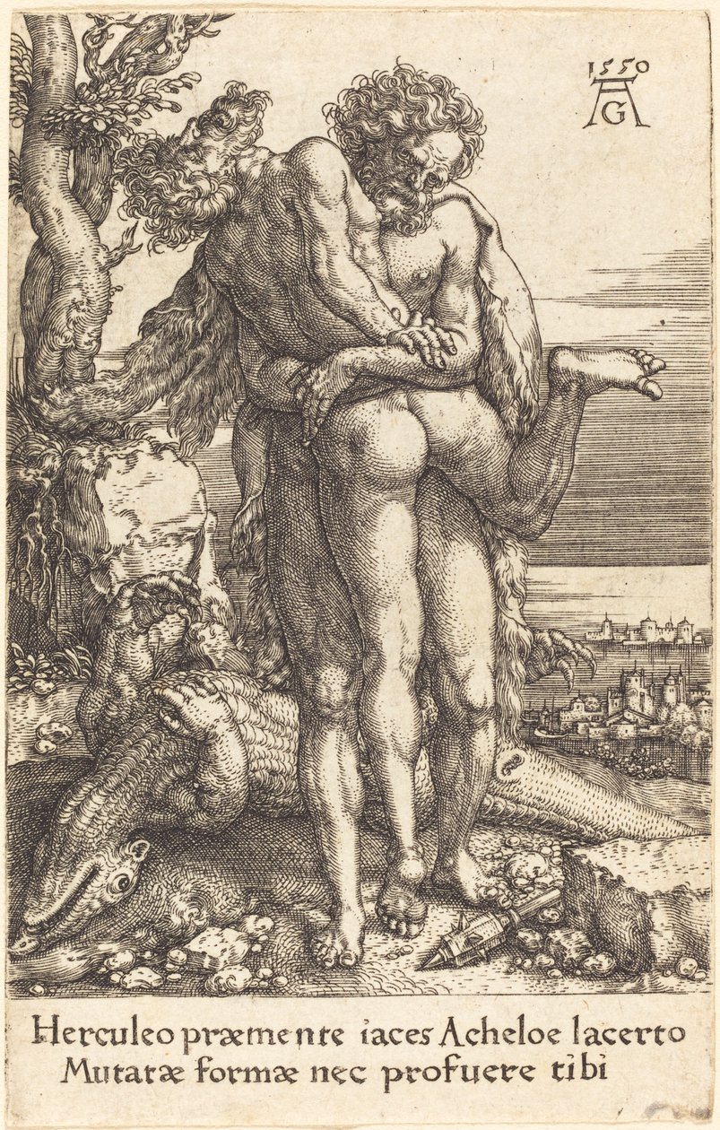 Hercules kjemper mot elven Gud Achelous av Heinrich Aldegrever