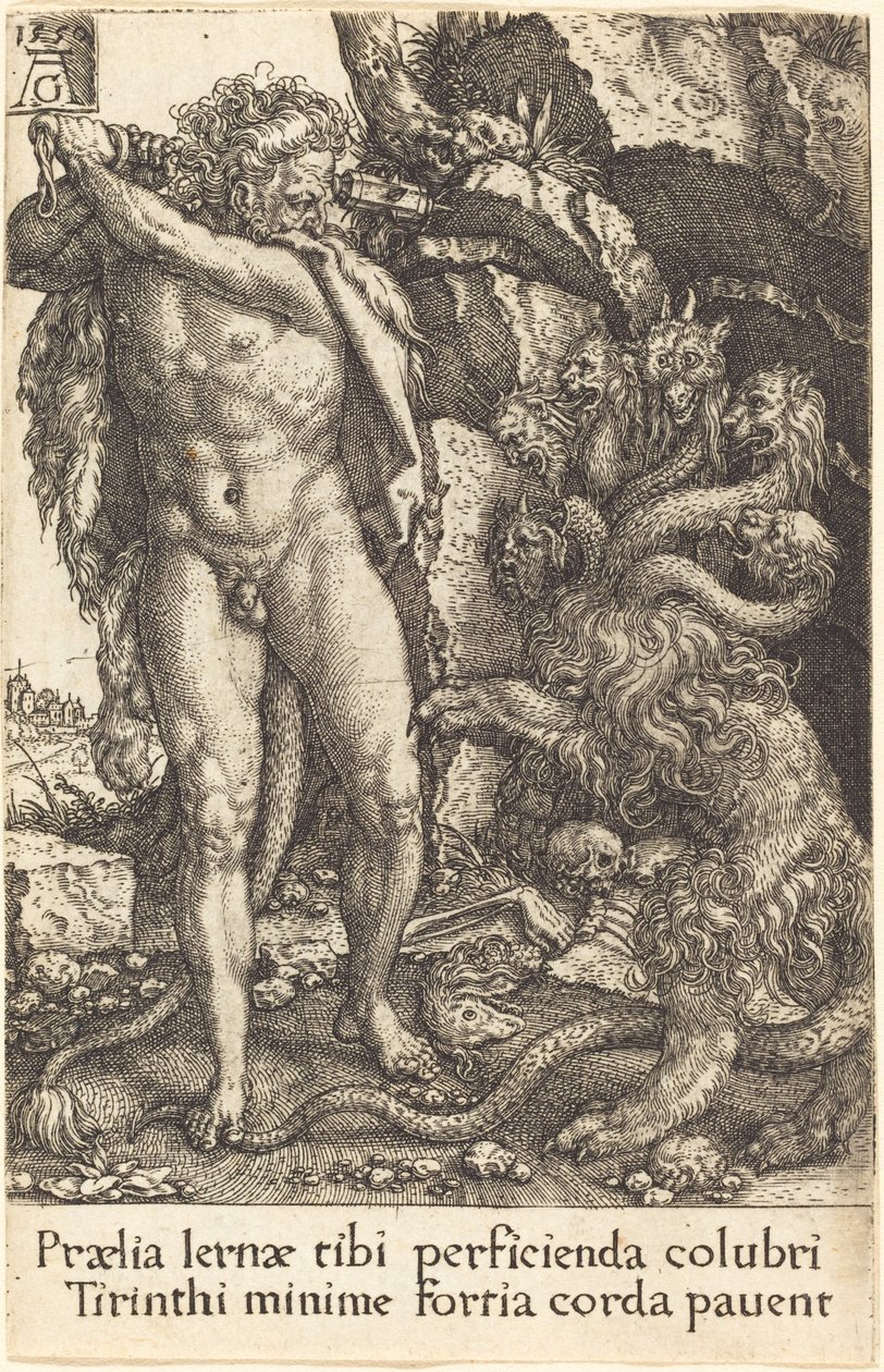 Hercules kjemper med Hydraen fra Lernea, 1550. av Heinrich Aldegrever