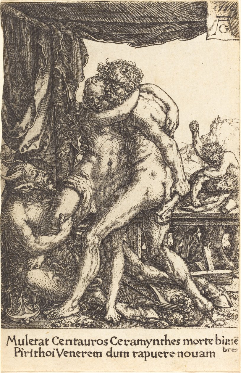 Hercules forhindrer kentaurene fra voldtekten av Hippodamia av Heinrich Aldegrever