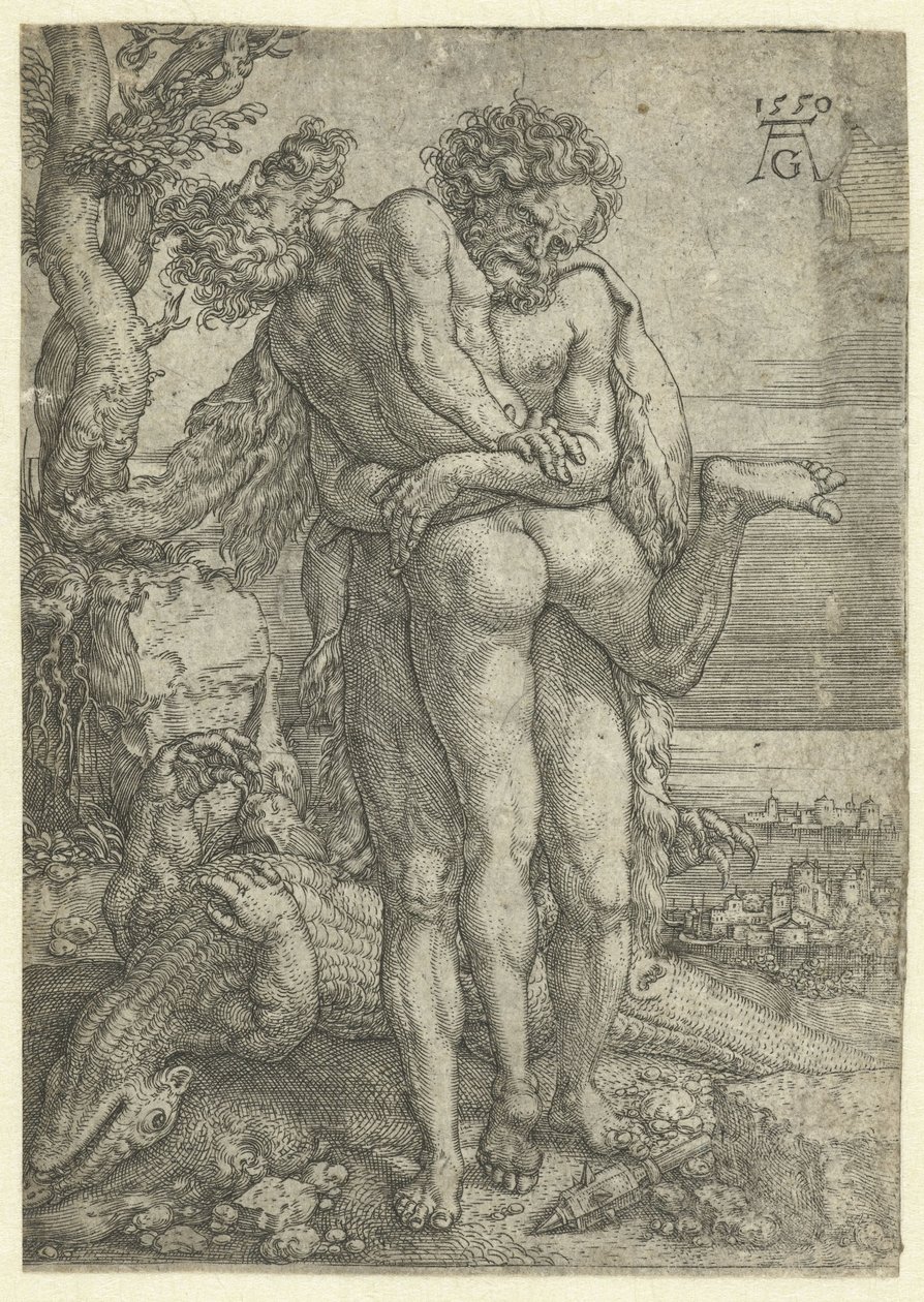Hercules kjemper mot elveguden Achelous Labours of Hercules (serietittel) av Heinrich Aldegrever