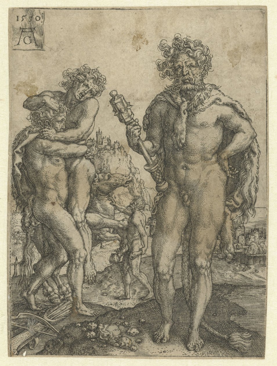 Hercules beseirer Antaeus Labours of Hercules (serietittel) av Heinrich Aldegrever