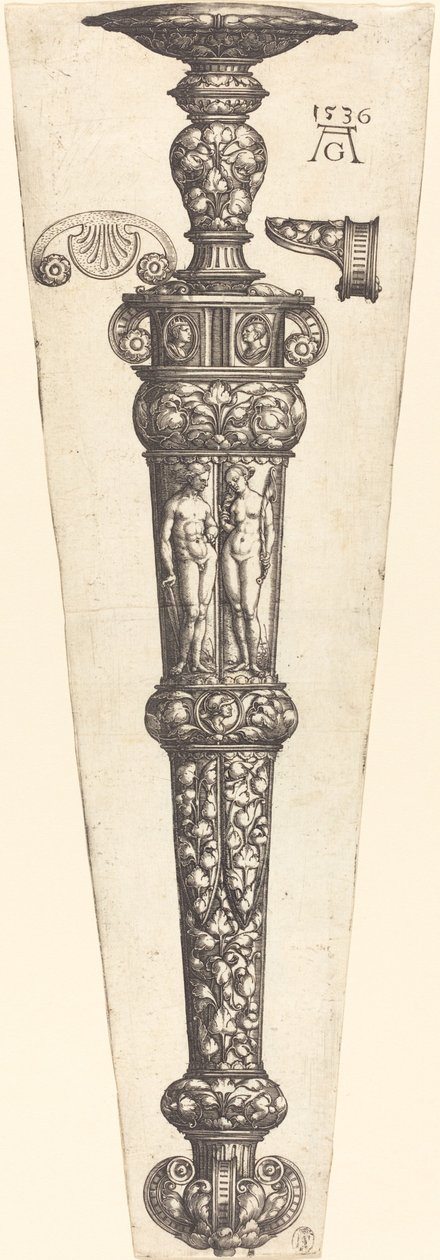 Stor dolkslire med nakent par, 1536. av Heinrich Aldegrever