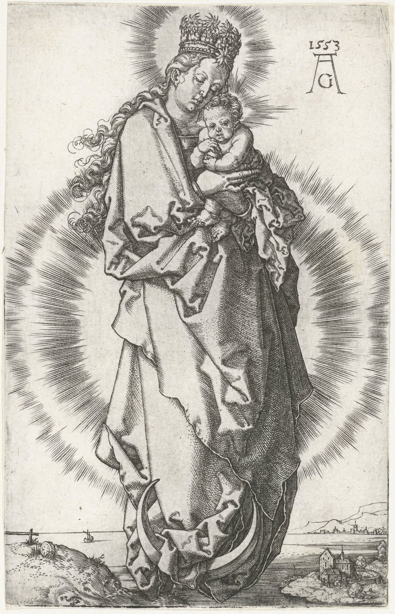 Madonna og barn på halvmånen av Heinrich Aldegrever
