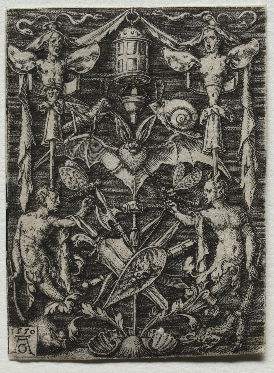 Ornamentdesign med flaggermus i midten, 1550. av Heinrich Aldegrever