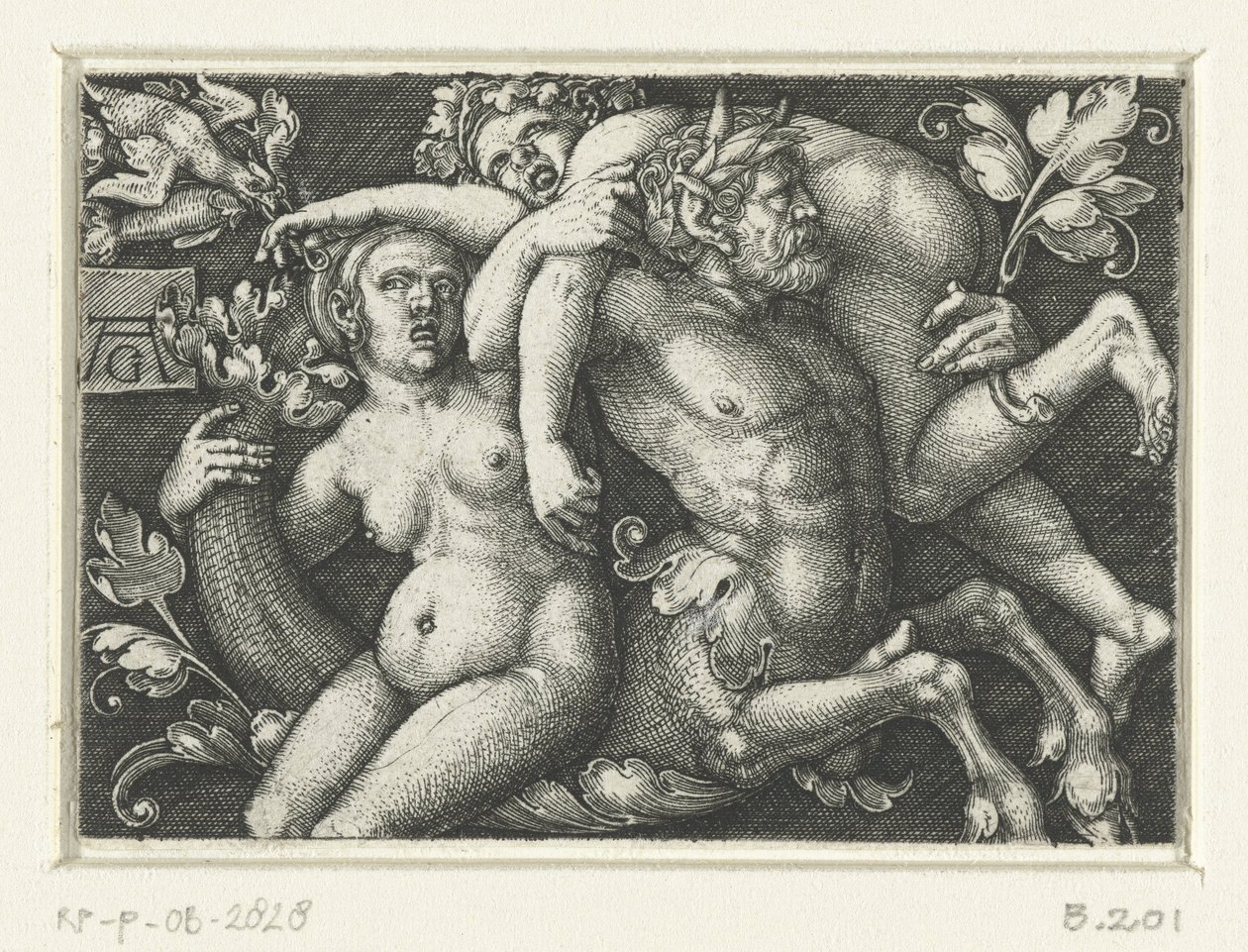 Ornament med triton og to nereider av Heinrich Aldegrever