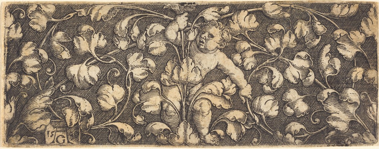 Ornament med løvverk og et barn i sentrum av Heinrich Aldegrever