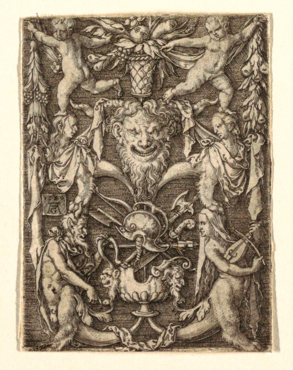 Ornament med maske og groteske figurer av Heinrich Aldegrever