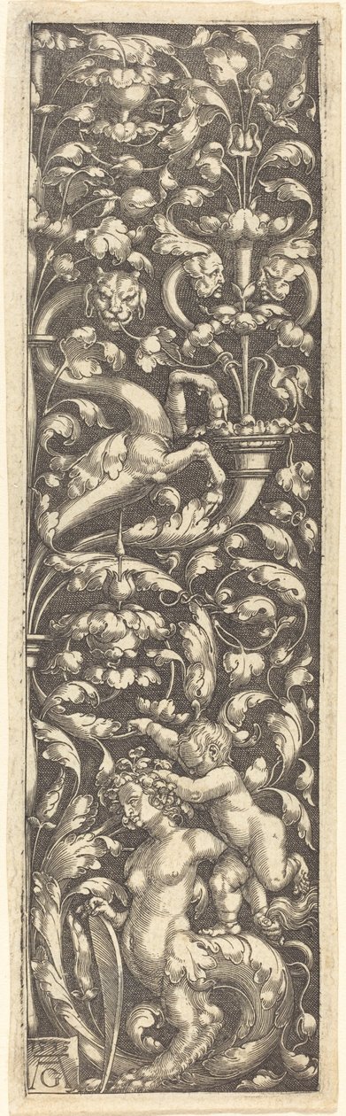 Ornament med et barn på baksiden av en sfinks, 1535. av Heinrich Aldegrever