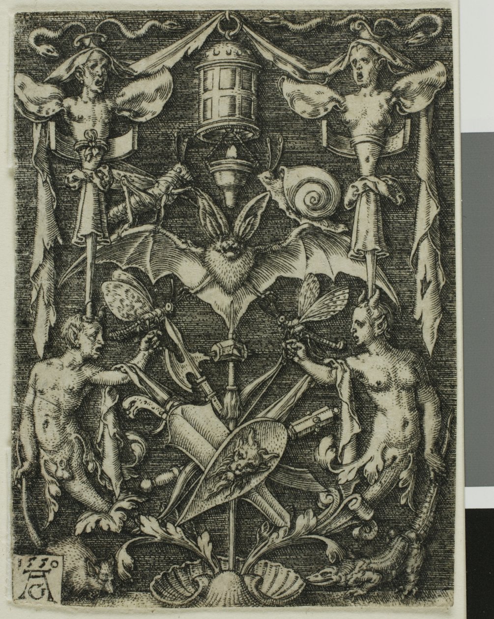 Ornamental design med flaggermus i sentrum av Heinrich Aldegrever