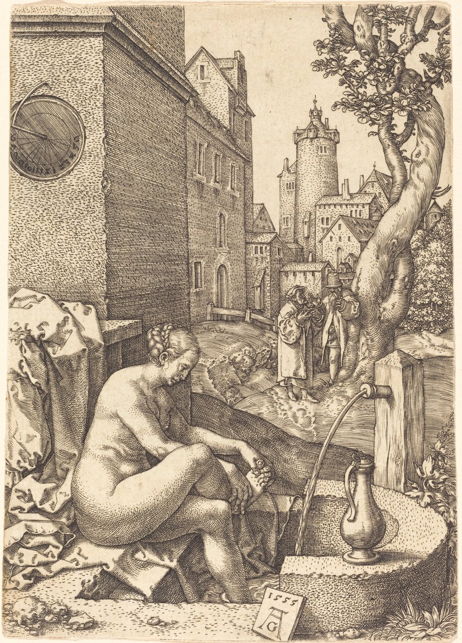 Susanna overrasket av de to eldste, 1555. av Heinrich Aldegrever