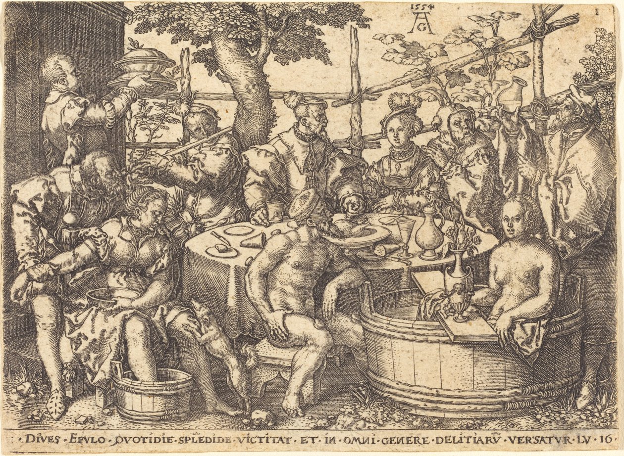 Den rike mannen ved bordet, 1554. av Heinrich Aldegrever