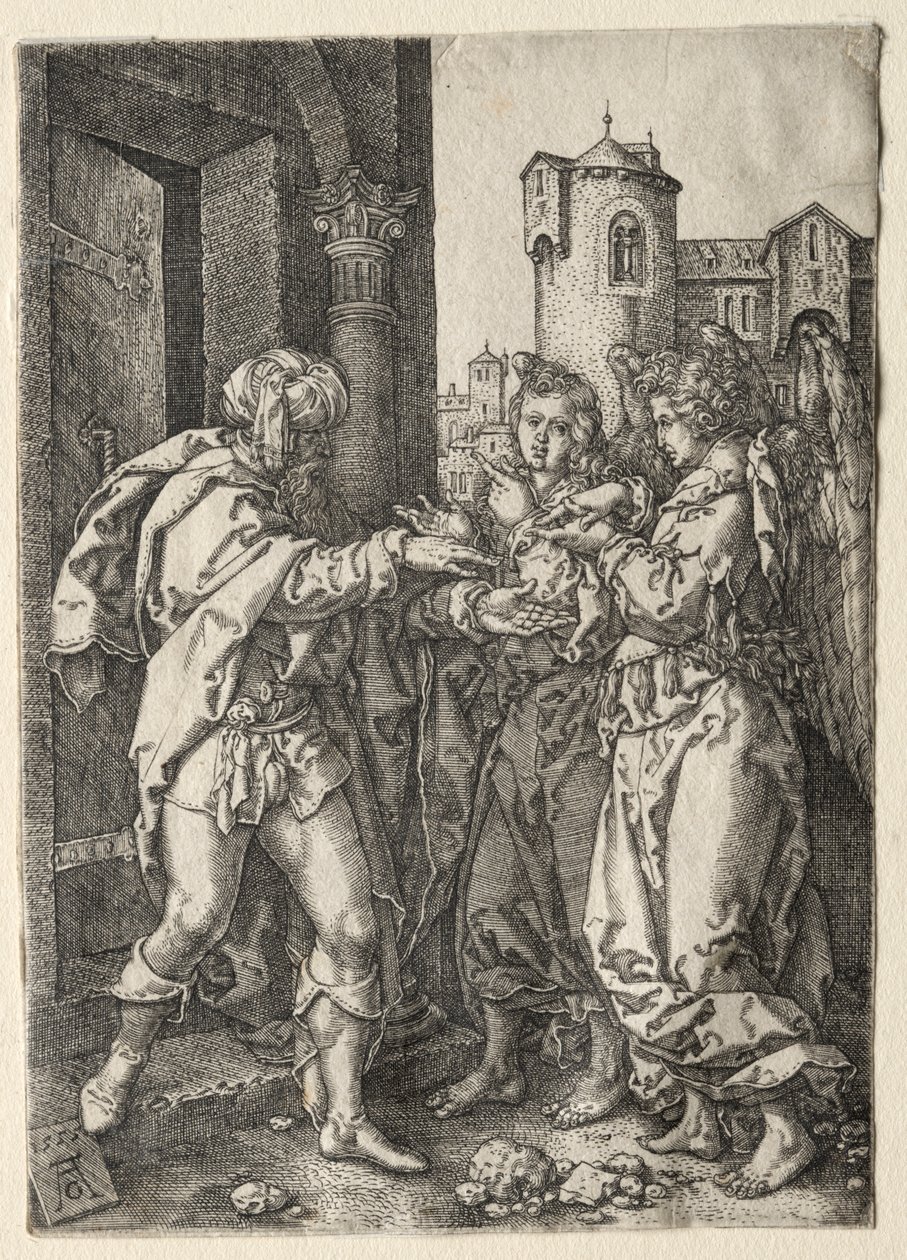 Historien om Lot: Lot tar imot englene av Heinrich Aldegrever