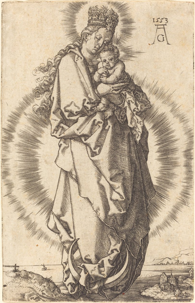 Jomfruen med barnet på halvmånen, 1553. av Heinrich Aldegrever