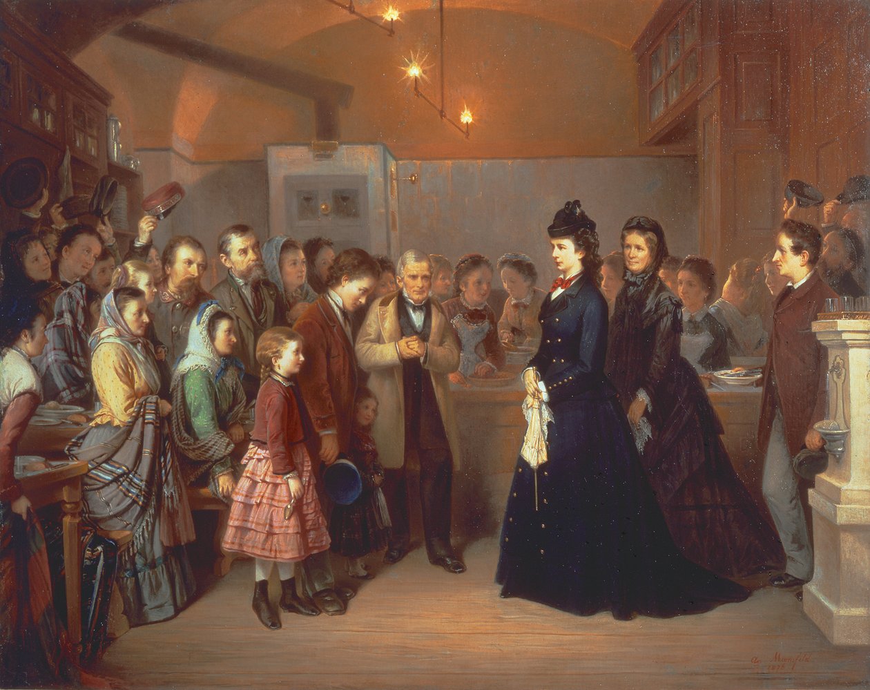Keiserinne Elisabeth av Østerrike besøker et suppekjøkken i Schoenlaterngasse av Heinrich August Mansfeld