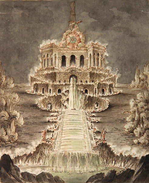Sketch of the Octagon Illuminated (blyant, penn og akvarell på papir) av Heinrich Christoph Jussow