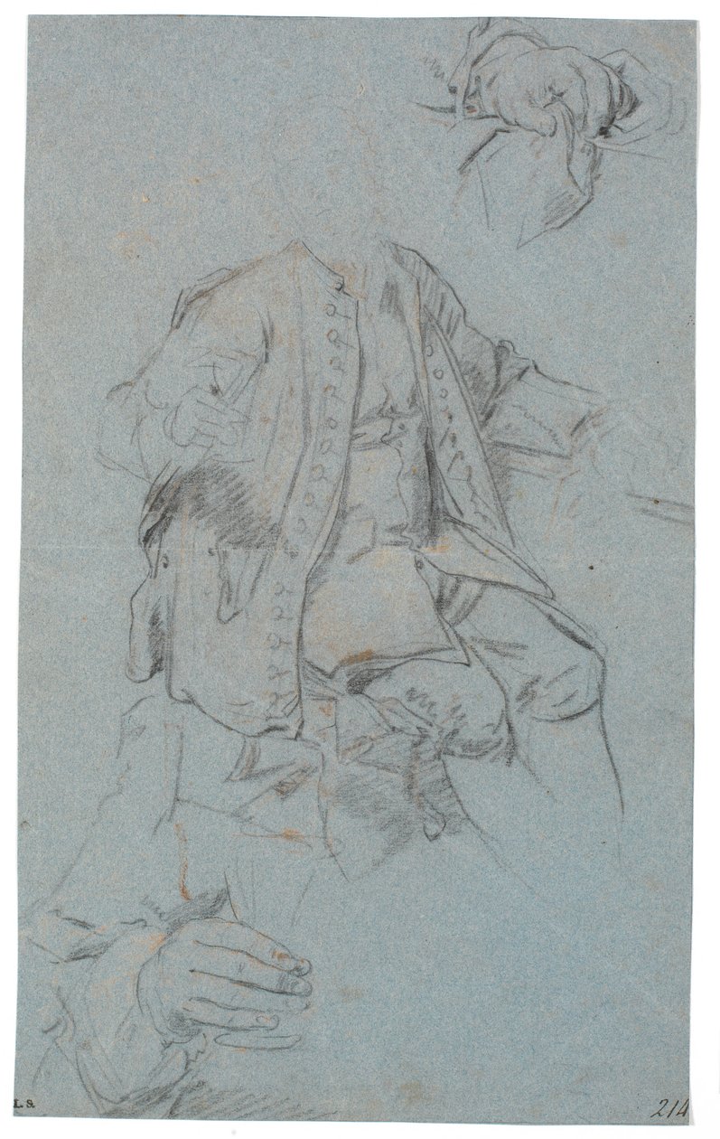 Studie av sittende mann (kun hode angitt) og to detaljerte studier av hender av Heinrich Dittmers