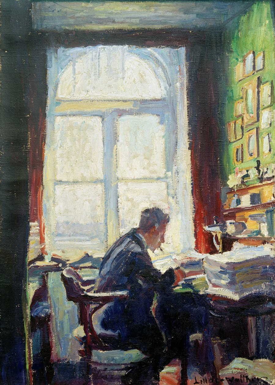 Poeten Caesar Flaischlen ved pulten, 1912. av Heinrich Eduard Linde Walther