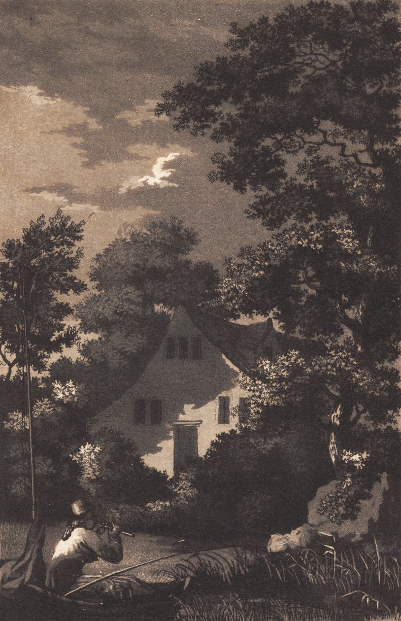 Landskap med måneskinn og fløytespiller av Heinrich Grosch