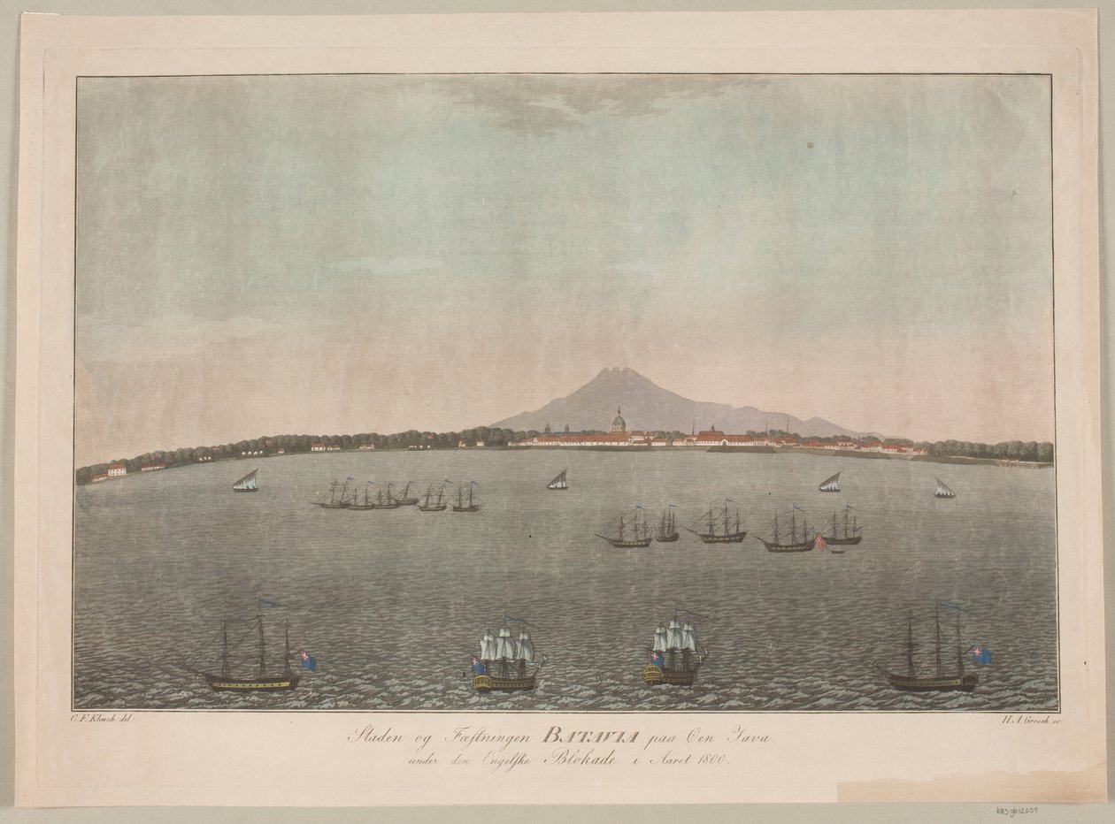 Byen og festningen Batavia på øya Java under den engelske blokaden i år 1800 av Heinrich Grosch