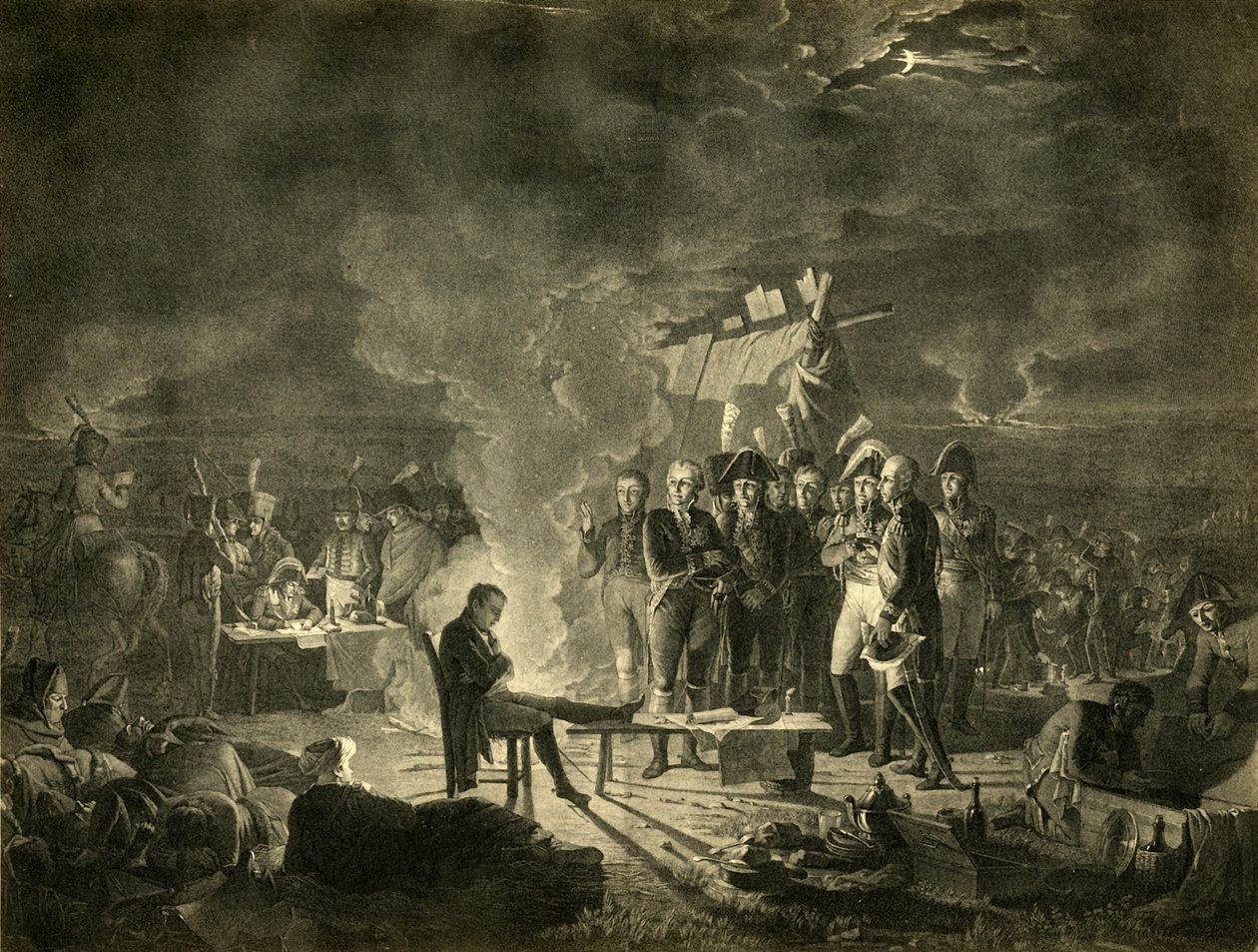 Napoleons bivuakk på slagmarken til Wagram natten mellom 5. og 6. juli 1809, 1921. av Heinrich Guttenberg