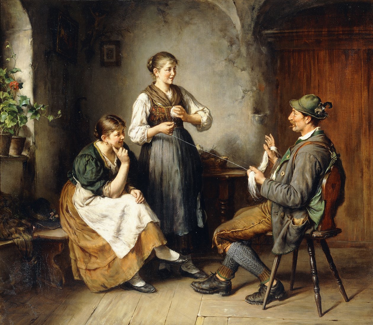 Tre figurer i et interiør av Heinrich Hirt