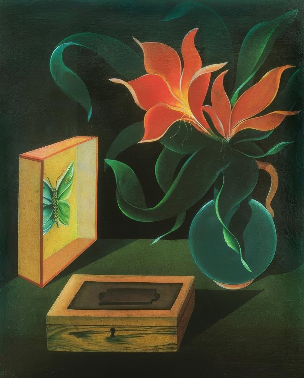 Stilleben med en plante og en sommerfugl av Heinrich Hoerle
