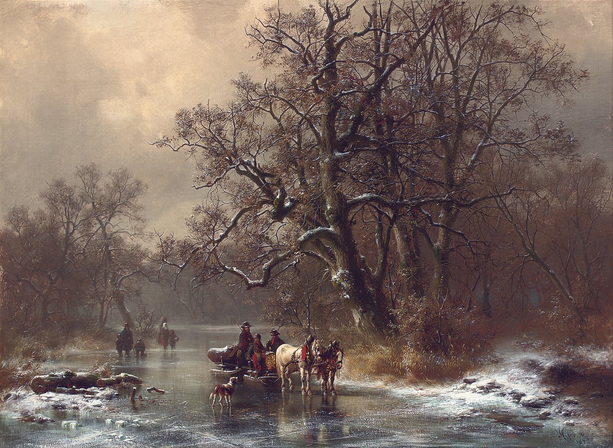 Loggere på en frossen vannvei, 1873 av Heinrich Hofer
