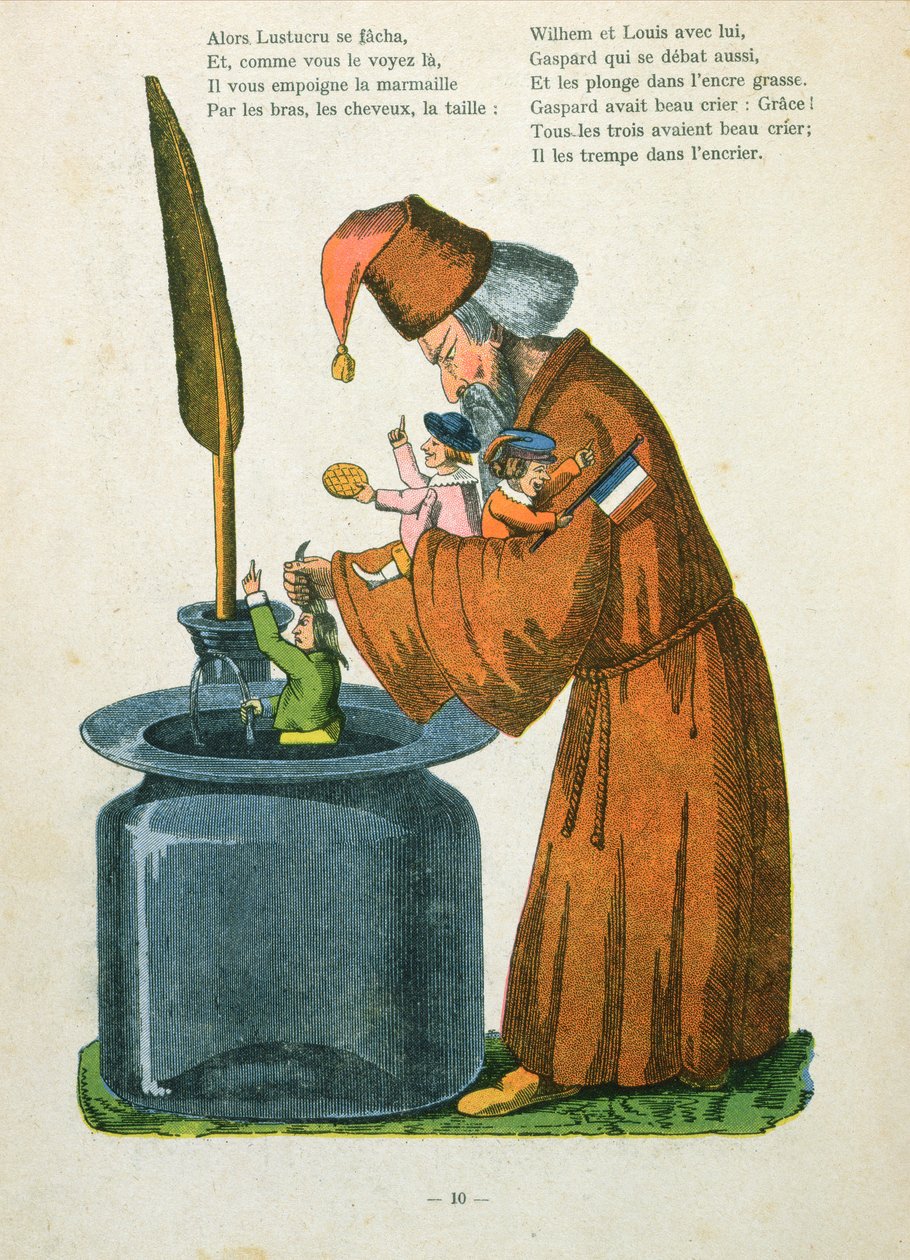 'L'Histoire des Enfants Noirs', illustrasjon fra den franske oversettelsen av Hoffmanns 'Struwelpeter' laget av Trim (Louis Gustave Ratisbonne, 1827-1900), ca. 1850 av Heinrich Hoffmann